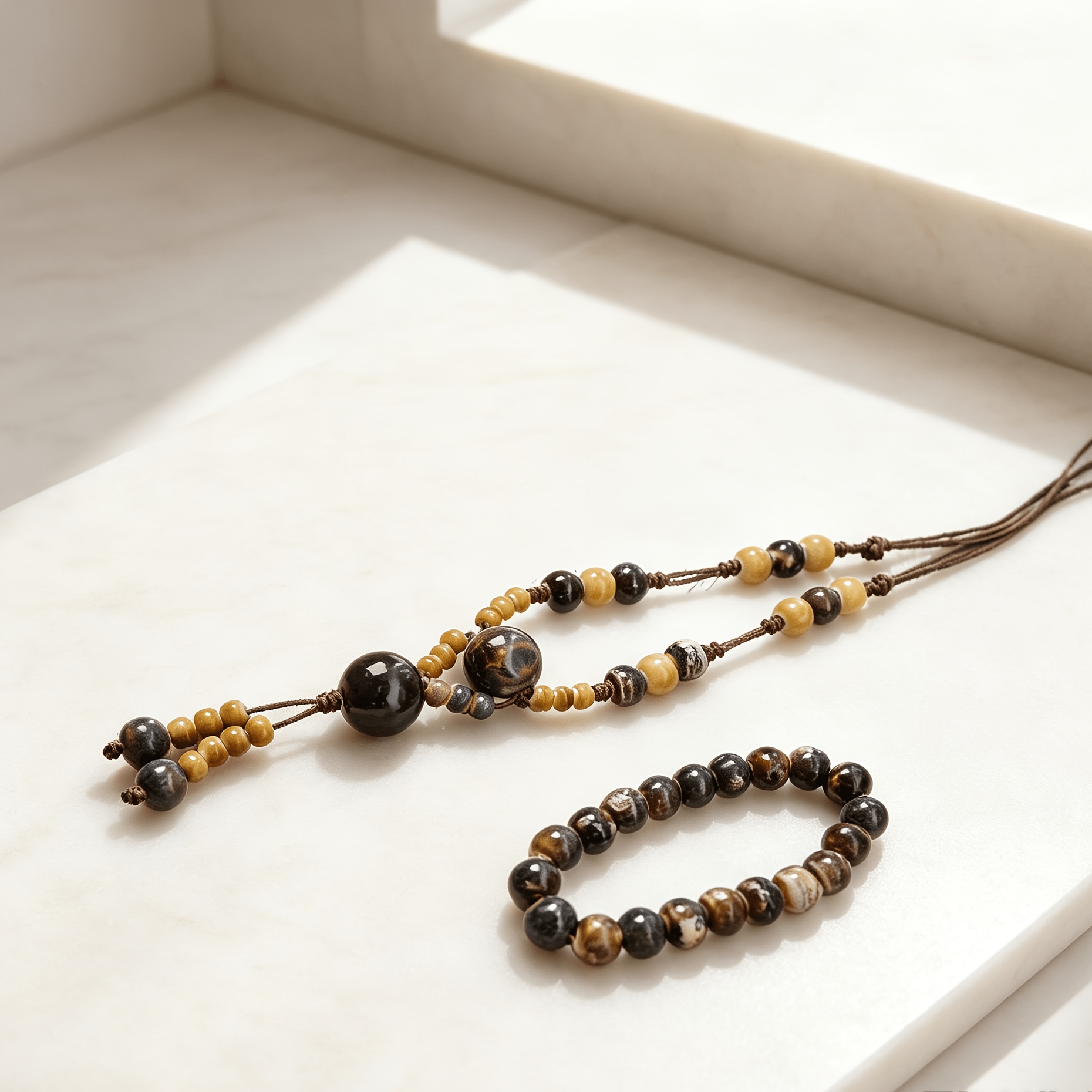 Personalized Ceramic Bead Necklace and Bracelet 2pcs Set, Stackable